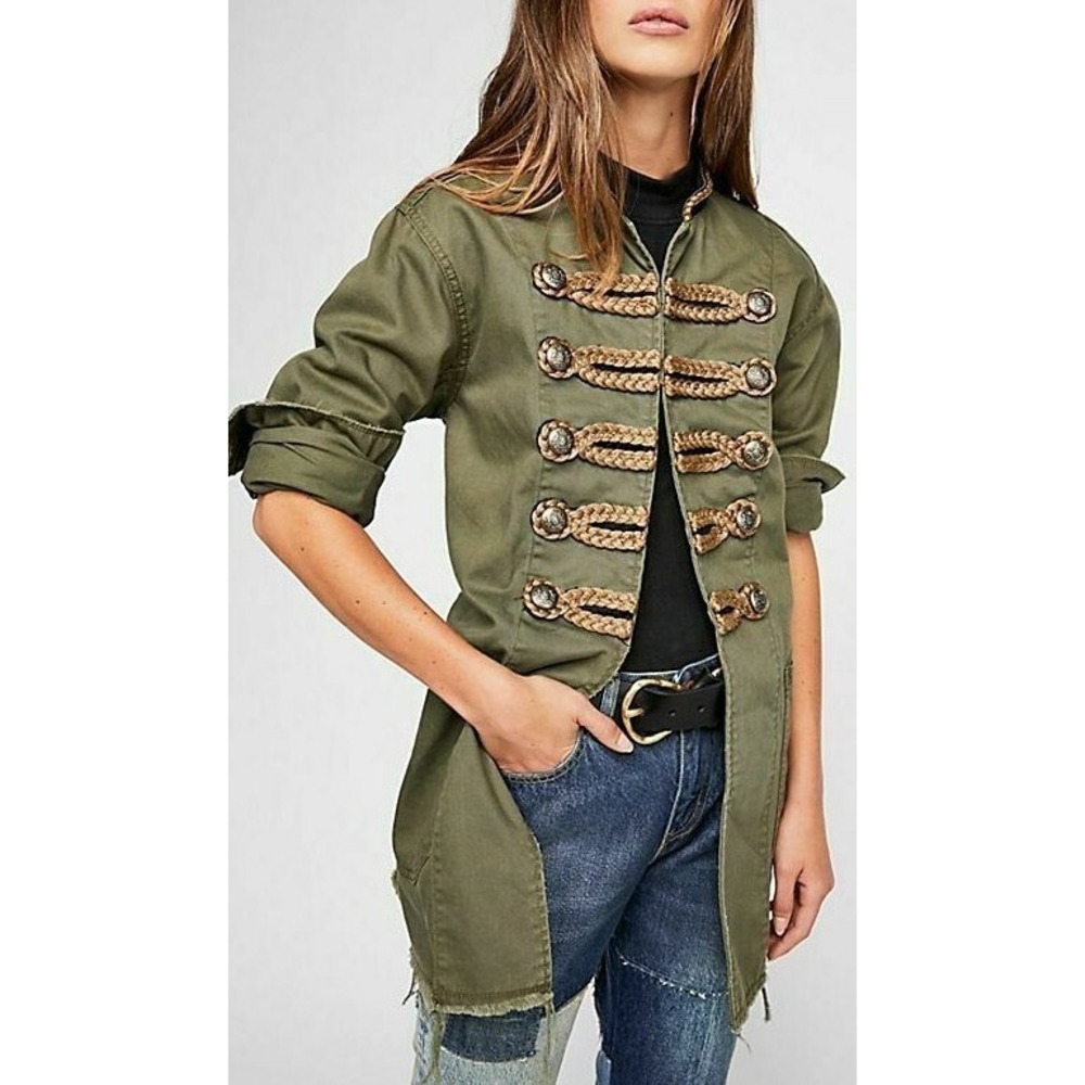 Free People Passenger Jacket in Moss Green Military Band Inspired Versatile sz S